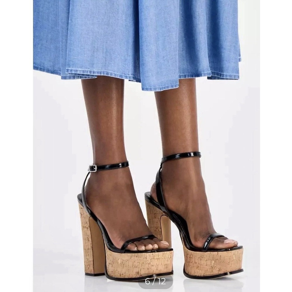 AAJ By Aminah Black Patant 6 Inch Tina Platform Dress Sandal Size 8.5 MSRP $220